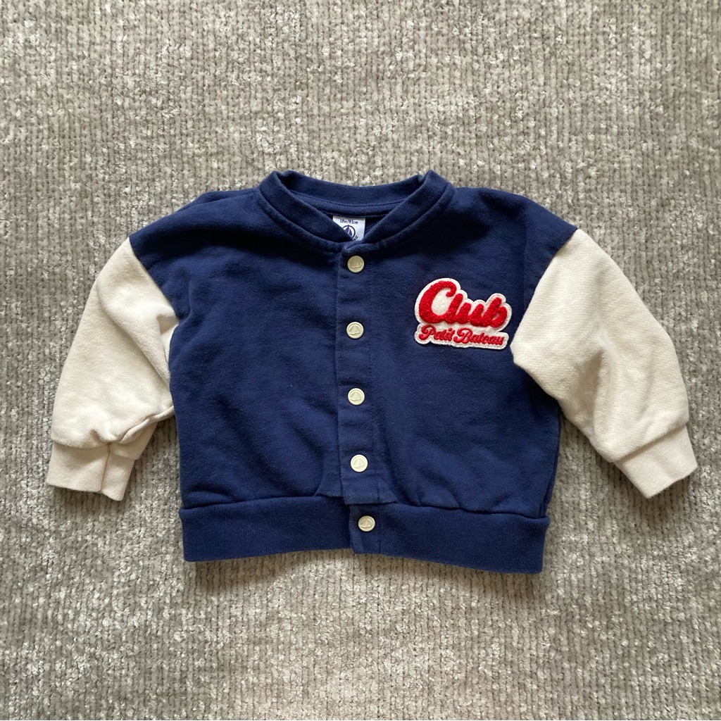 Petit Bateau Club Varsity Jacket Baby 18m Navy Cream Organic Cotton Preppy